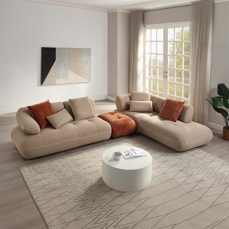 Carrick 121" Sectional Sofa w/6 Pillows, Beige Sandwich Mesh Fabric Acme