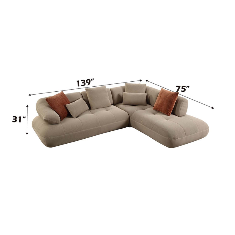 Carrick 121" Sectional Sofa w/6 Pillows, Beige Sandwich Mesh Fabric Acme