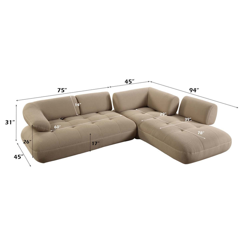 Carrick 121" Sectional Sofa w/6 Pillows, Beige Sandwich Mesh Fabric Acme