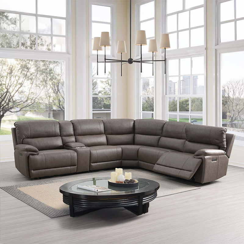 Kantu Motion 120" Sectional Sofa, Brown Faux Leather Acme