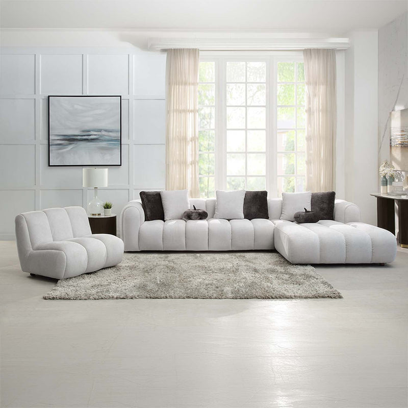 Manilla 145" Sectional Sofa w/8 Pillows, Ivory White Linen Acme
