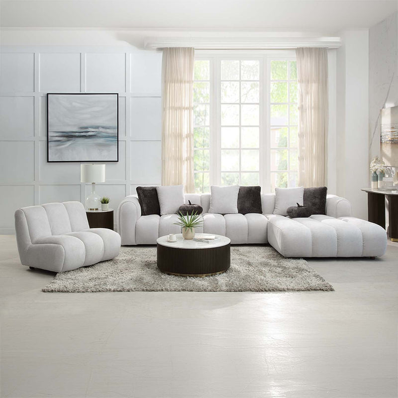 Manilla 145" Sectional Sofa w/8 Pillows, Ivory White Linen Acme