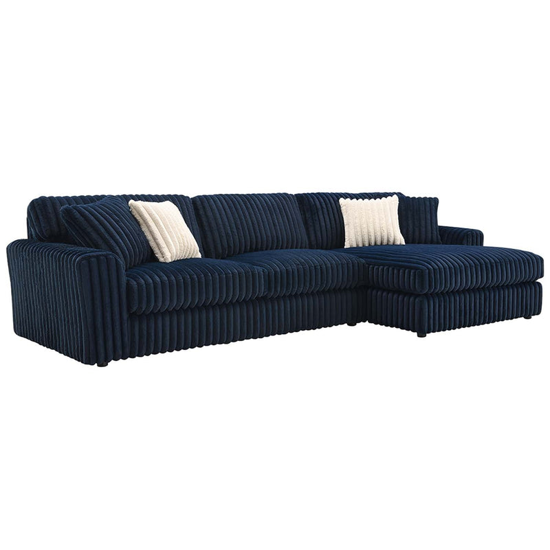 Breton 123" Sectional Sofa w/4 Pillows, Blue Corduroy Acme
