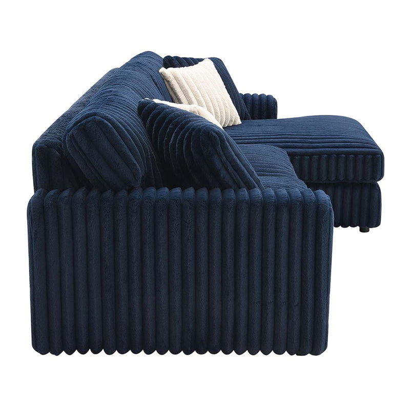 Breton 123" Sectional Sofa w/4 Pillows, Blue Corduroy Acme