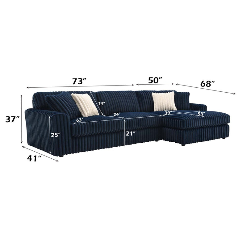Breton 123" Sectional Sofa w/4 Pillows, Blue Corduroy Acme
