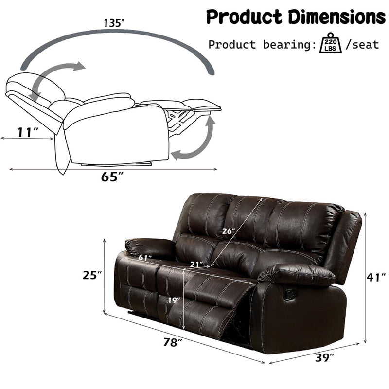 Zuriel 81" Motion Sofa, Brown Faux Leather