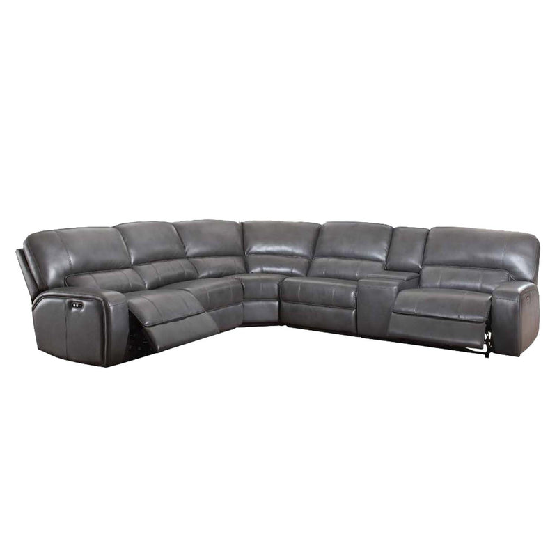 Saul Power Motion 133" Sectional Sofa, Gray Leather-Aire Acme