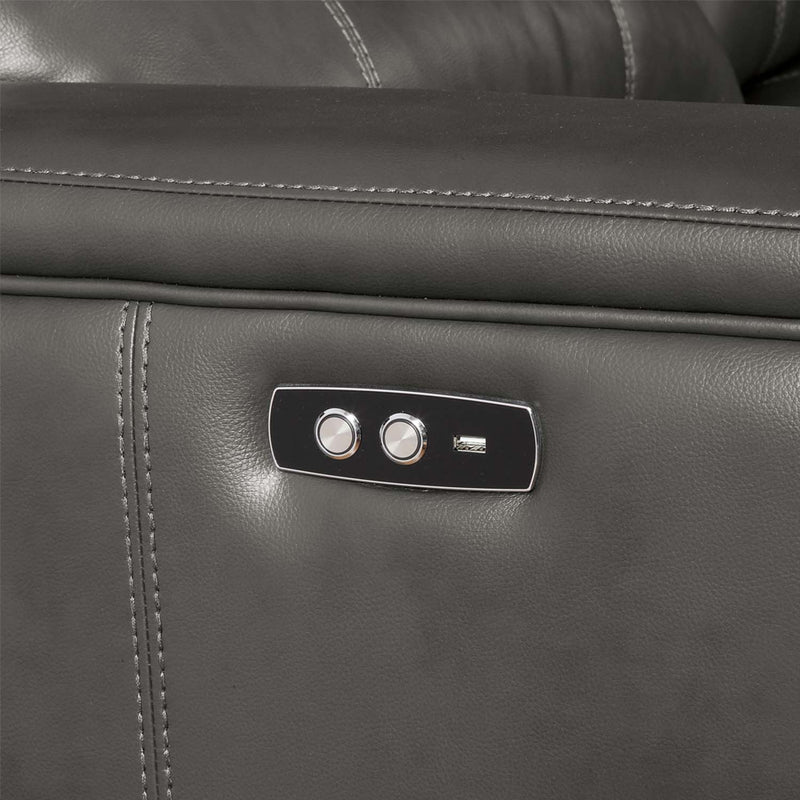 Saul Power Motion 133" Sectional Sofa, Gray Leather-Aire Acme