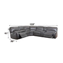Saul Power Motion 133" Sectional Sofa, Gray Leather-Aire Acme