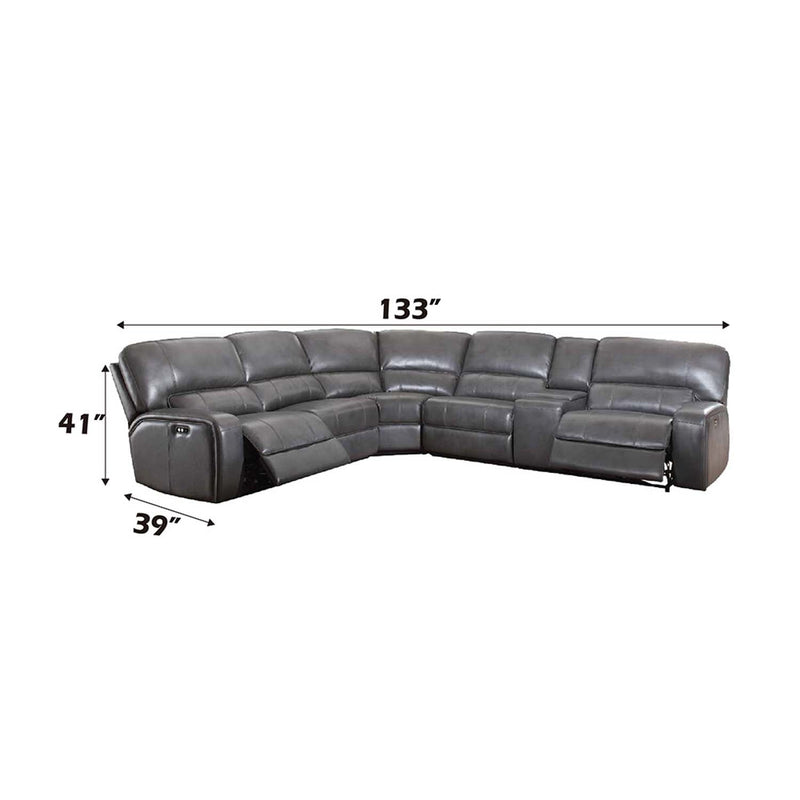 Saul Power Motion 133" Sectional Sofa, Gray Leather-Aire Acme