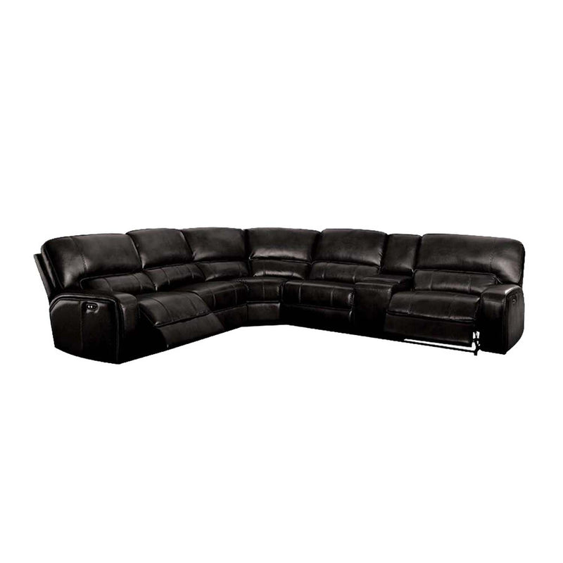 Saul Power Motion 133" Sectional Sofa, Black Leather-Aire Acme