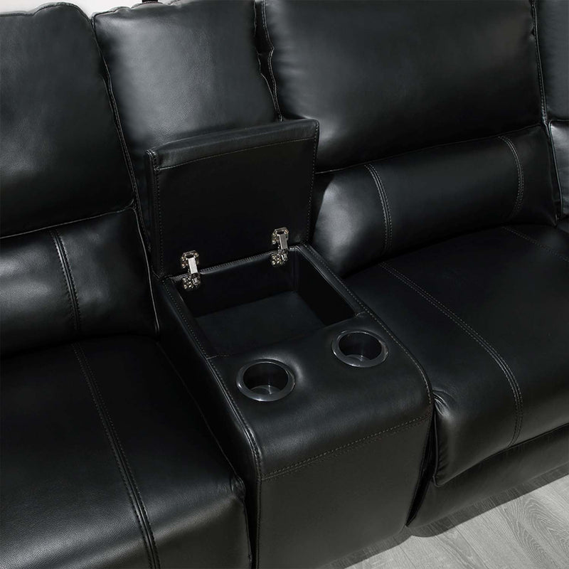 Saul Power Motion 133" Sectional Sofa, Black Leather-Aire Acme