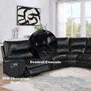Saul Power Motion 133" Sectional Sofa, Black Leather-Aire Acme