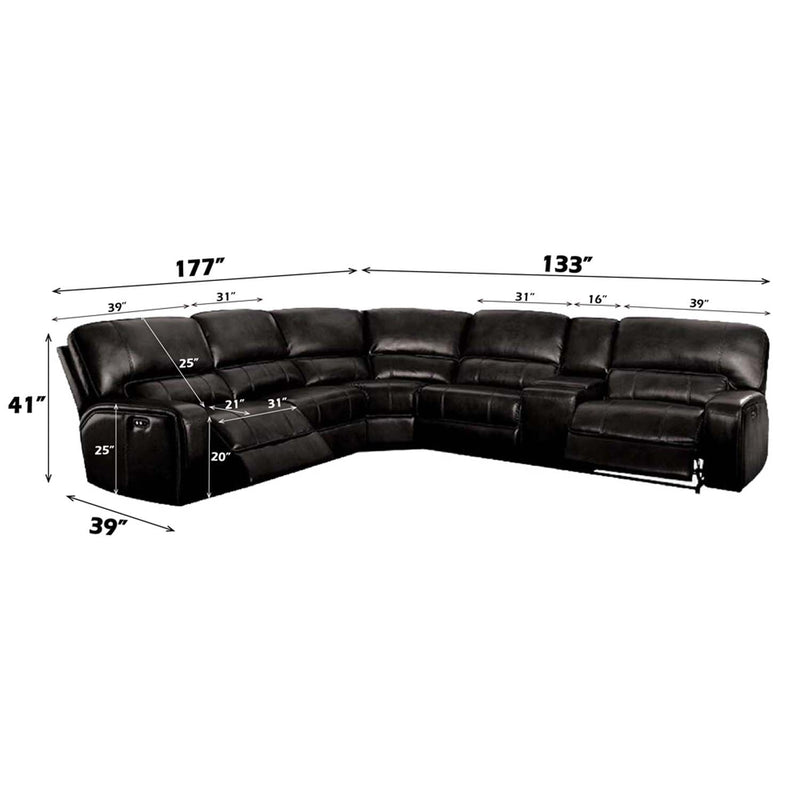 Saul Power Motion 133" Sectional Sofa, Black Leather-Aire Acme