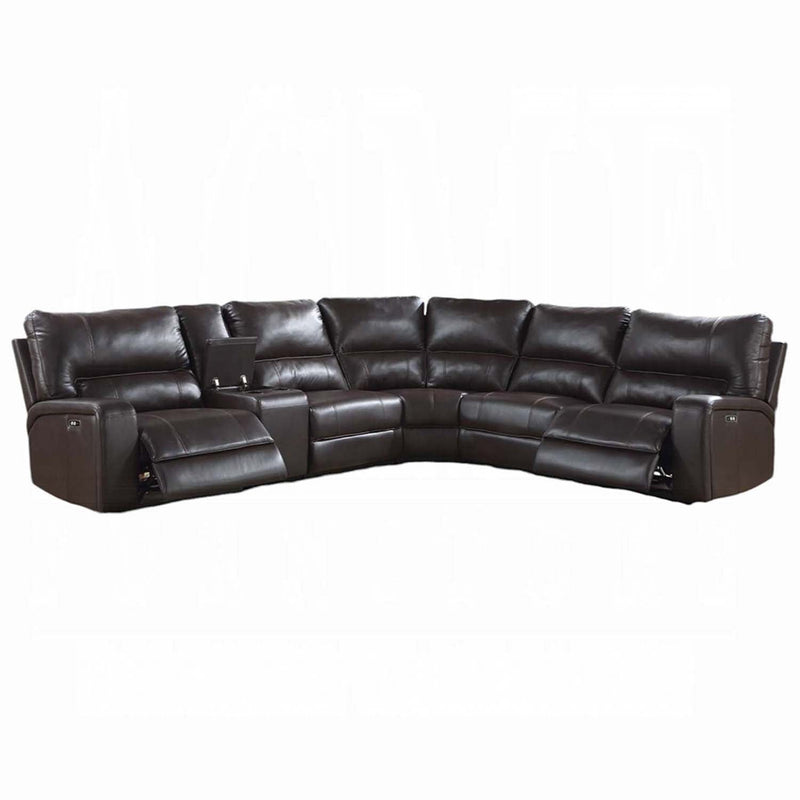 Saul Power Motion 133" Sectional Sofa, Espresso Leather-Aire Acme