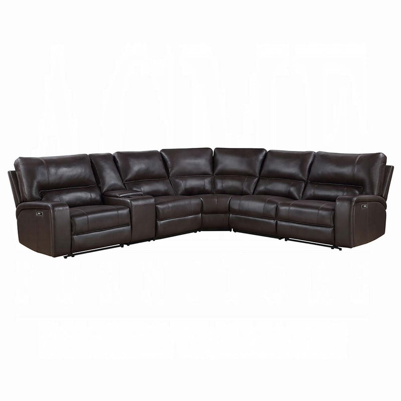 Saul Power Motion 133" Sectional Sofa, Espresso Leather-Aire Acme
