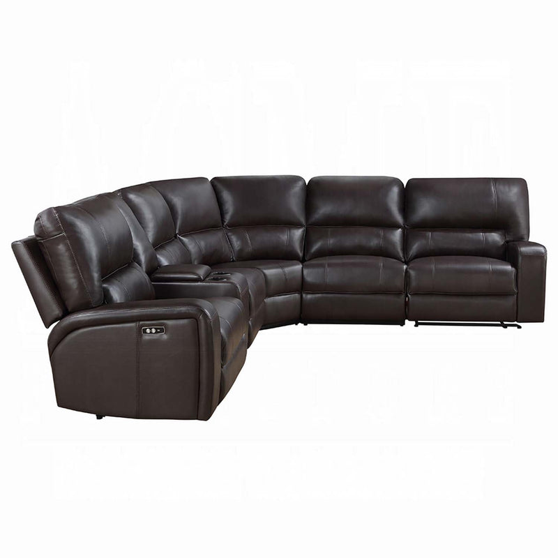 Saul Power Motion 133" Sectional Sofa, Espresso Leather-Aire Acme