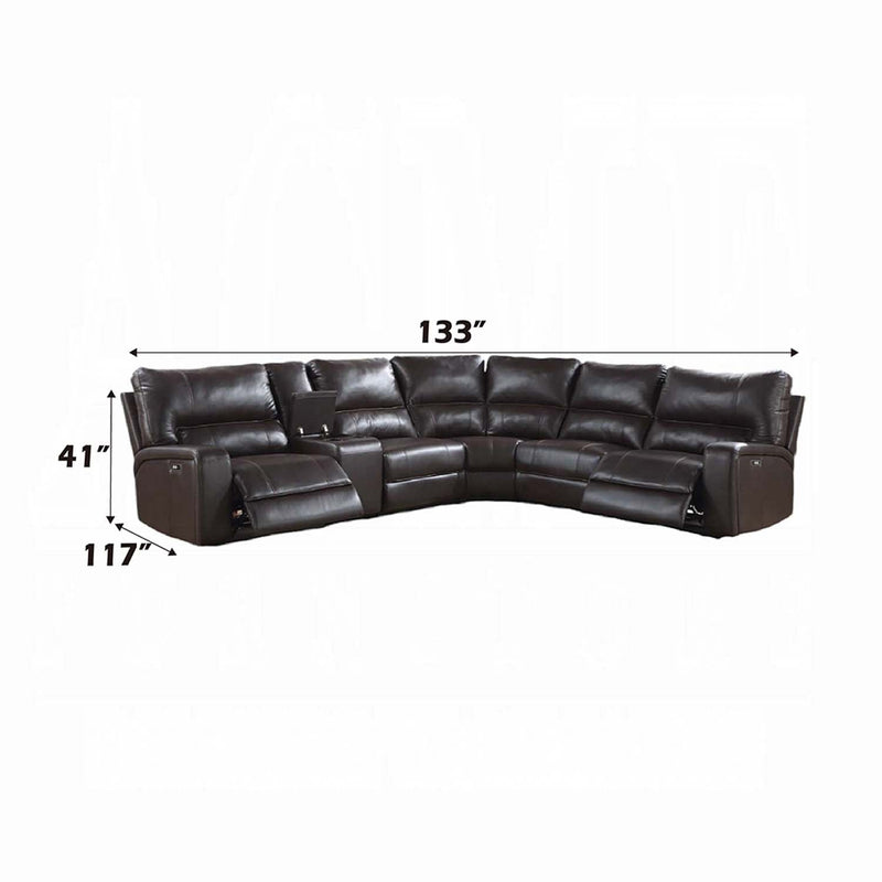 Saul Power Motion 133" Sectional Sofa, Espresso Leather-Aire Acme