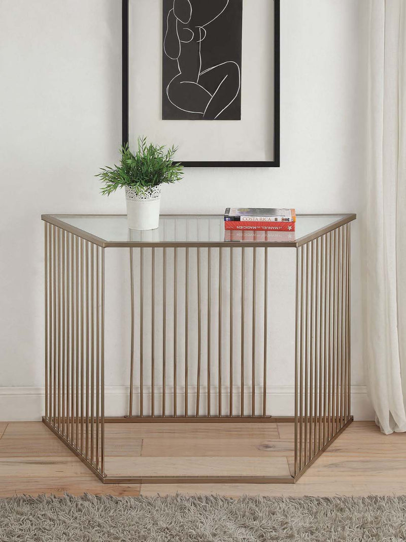 Oaklie 42" Sofa Table, Clear Glass & Champagne Finish Acme