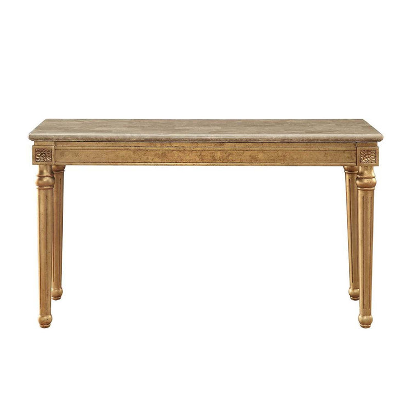 Daesha 57" Sofa Table, Marble Top & Antique Gold Finish Acme