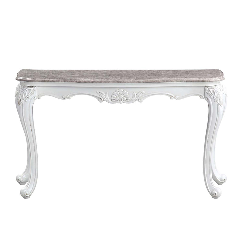 Ciddrenar 55" Sofa Table, Marble Top & White Finish Acme