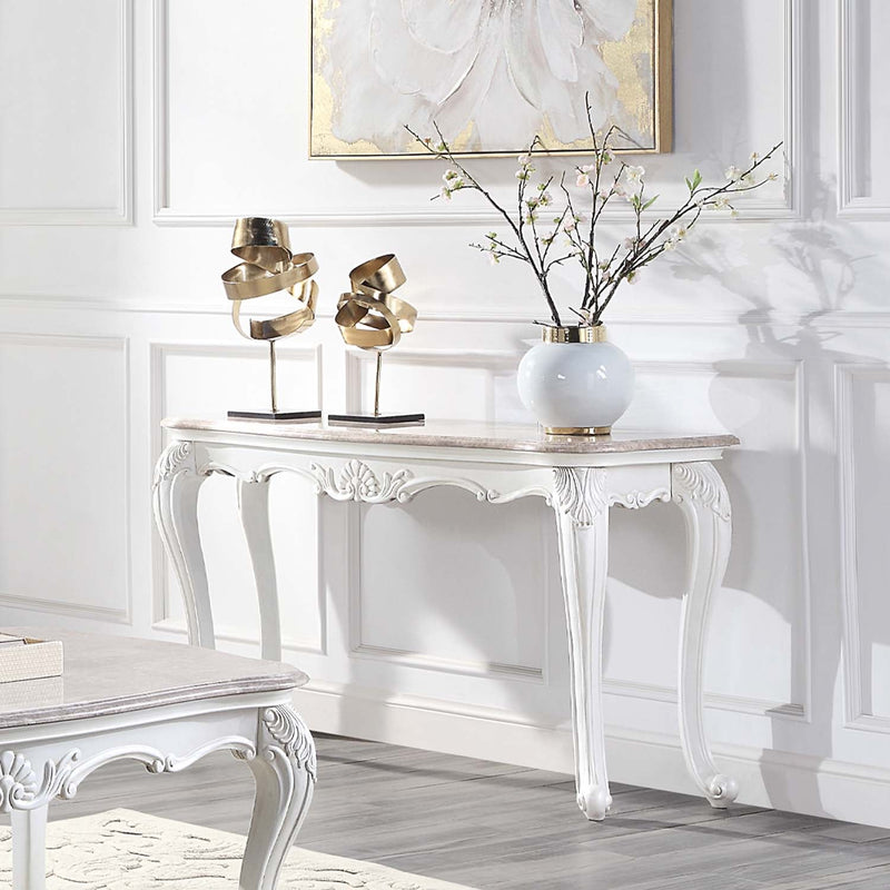 Ciddrenar 55" Sofa Table, Marble Top & White Finish Acme