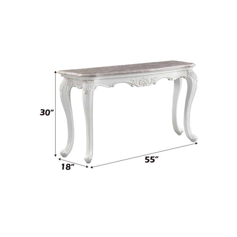 Ciddrenar 55" Sofa Table, Marble Top & White Finish Acme