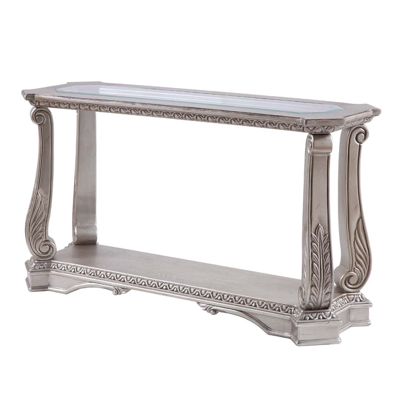 Northville 54" Sofa Table, Clear Glass & Antique Silver Finish Acme
