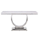 Zander 63" Sofa Table, White Printed Faux Marble Top & Mirrored Silver Finish Acme