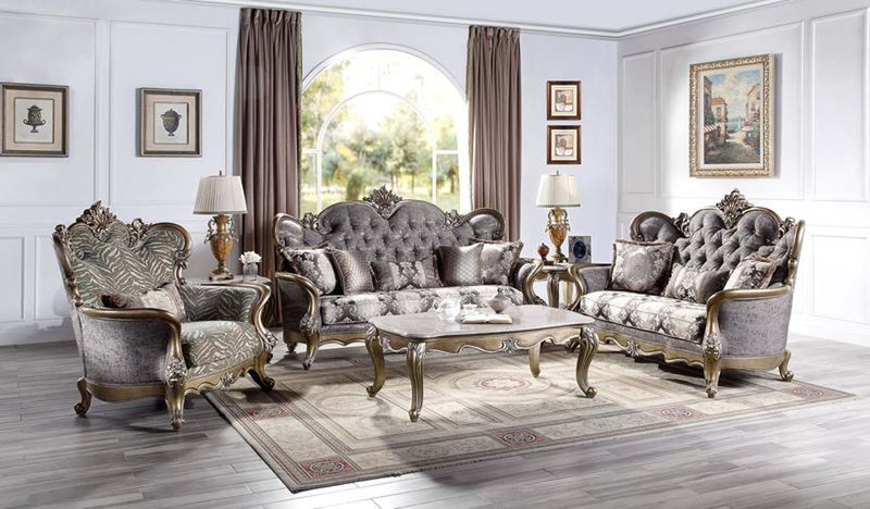 Elozzol 60" Sofa Table, Marble Top & Antique Bronze Finish Acme