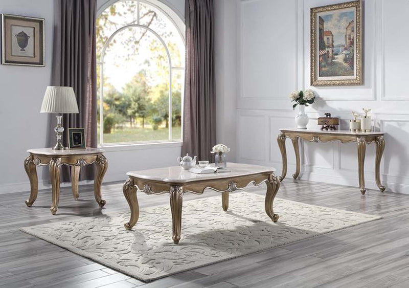 Elozzol 60" Sofa Table, Marble Top & Antique Bronze Finish Acme