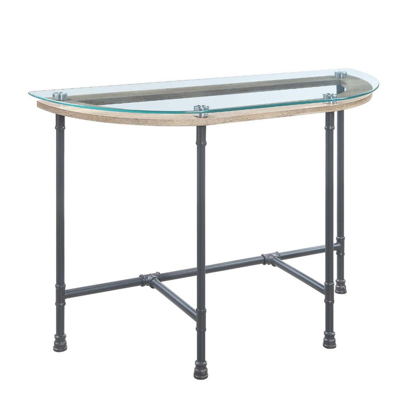 Brantley 47" Sofa Table, Clear Glass & Sandy Gray Finish Acme