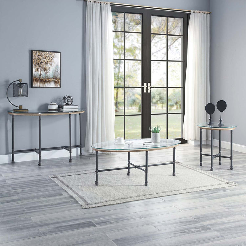 Brantley 47" Sofa Table, Clear Glass & Sandy Gray Finish Acme