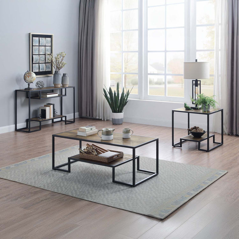 Idella 48" Sofa Table, Rustic Oak & Black Finish Acme