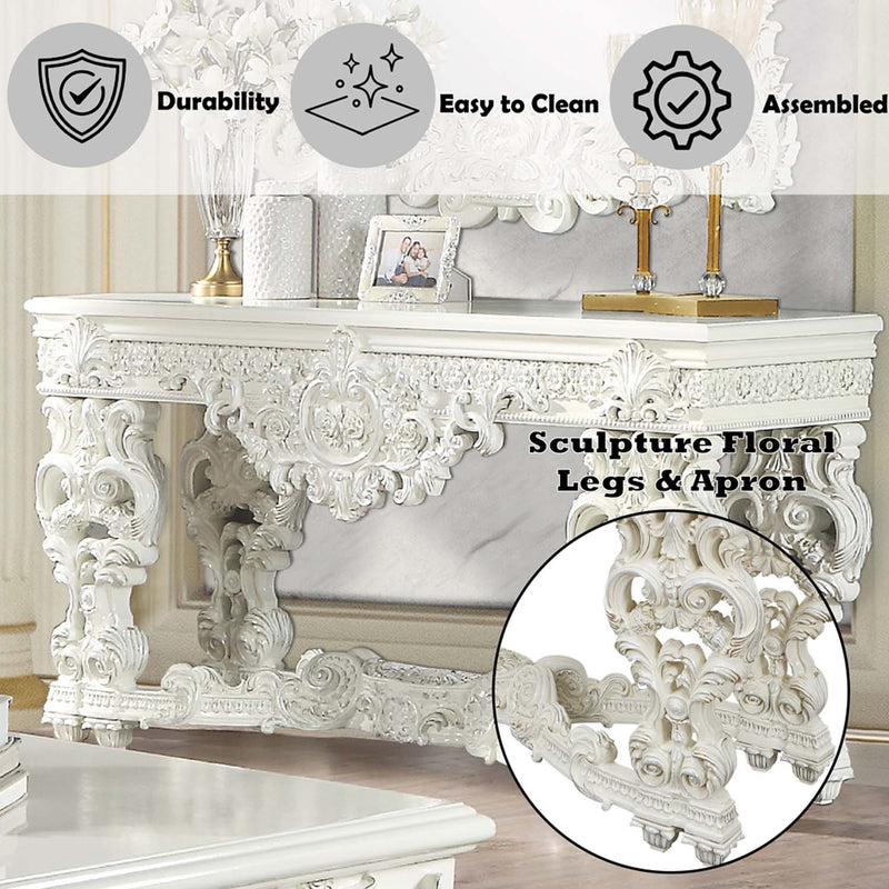 Adara 69" Sofa Table, Antique White Finish Acme