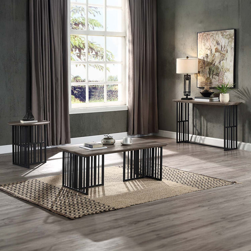 Zudora 47" Sofa Table, Antique Oak & Black Finish Acme
