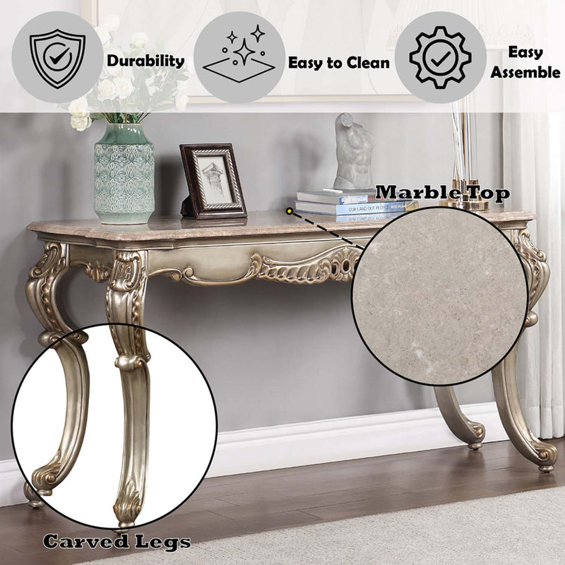 Miliani 58" Sofa Table, Natural Marble Top & Antique Bronze Finish Acme