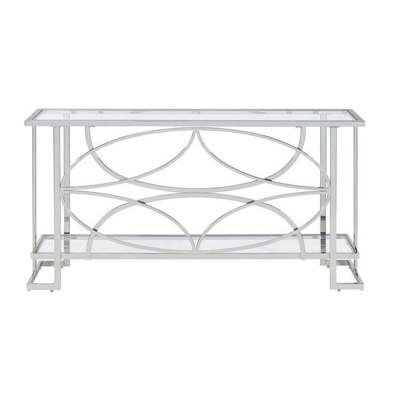 Kalan 56" Sofa Table, Glass & Silver Finish Acme