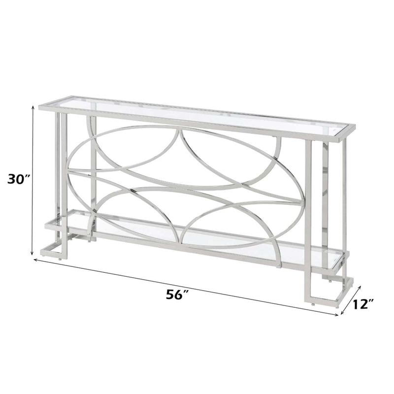 Kalan 56" Sofa Table, Glass & Silver Finish Acme