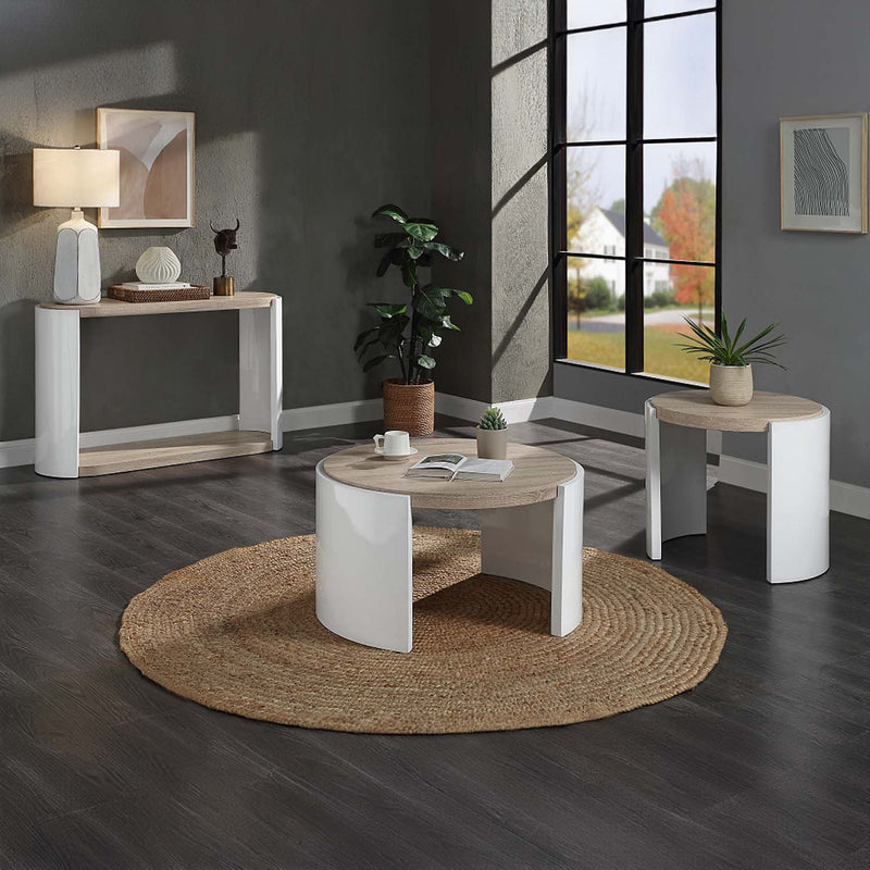 Zoma 47" Sofa Table, Oak & White High Gloss Finish Acme