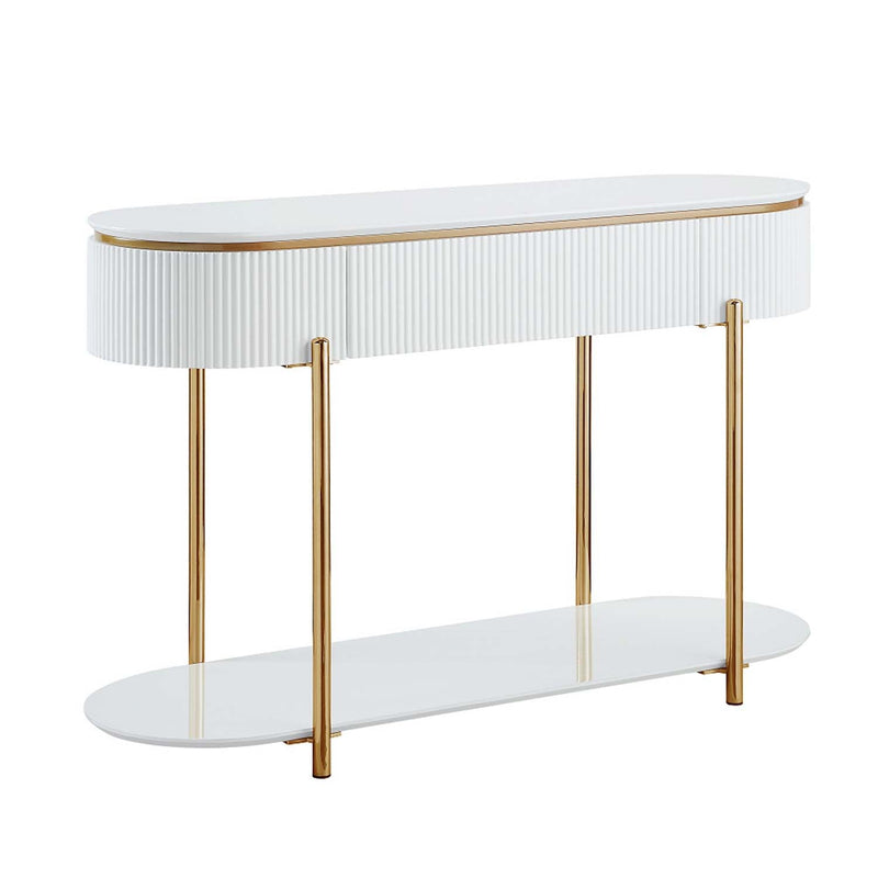 Daveigh 47" Sofa Table, White  High Gloss & Gold Finish Acme