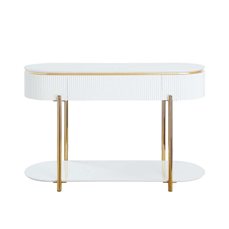 Daveigh 47" Sofa Table, White  High Gloss & Gold Finish Acme