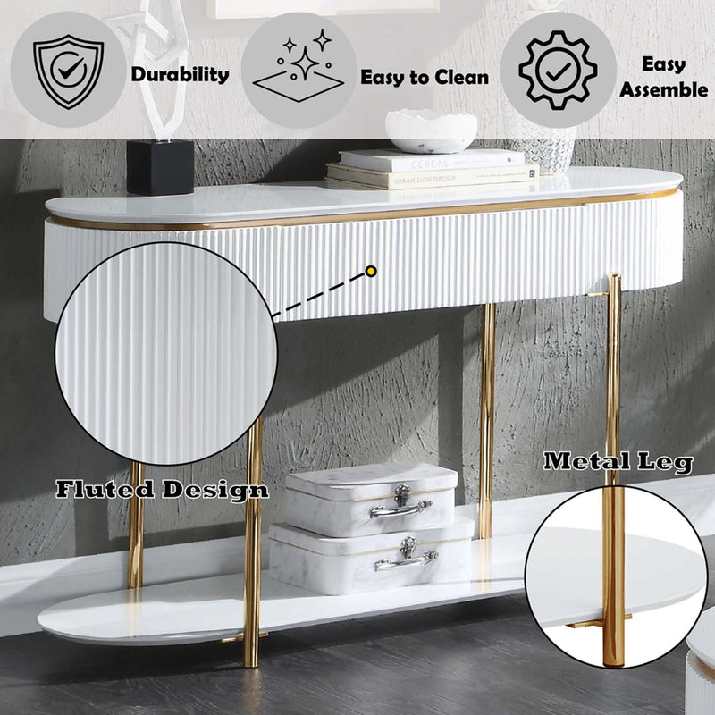 Daveigh 47" Sofa Table, White  High Gloss & Gold Finish Acme