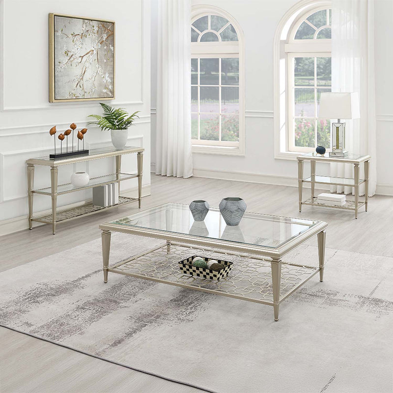 Zaba 54" Sofa Table, Glass Top & Silver Finish Acme
