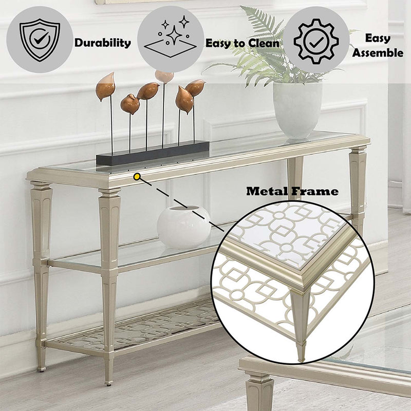 Zaba 54" Sofa Table, Glass Top & Silver Finish Acme