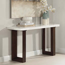 Edwyn 48" Sofa Table, White Natural Marble Top & Brown Finish Acme