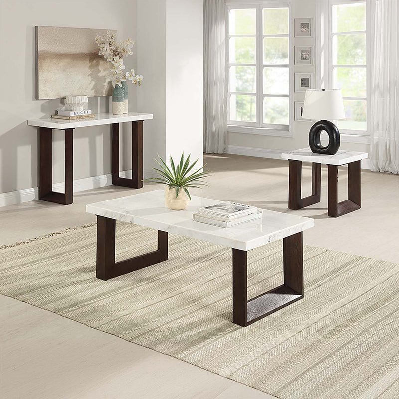 Edwyn 48" Sofa Table, White Natural Marble Top & Brown Finish Acme
