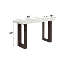 Edwyn 48" Sofa Table, White Natural Marble Top & Brown Finish Acme