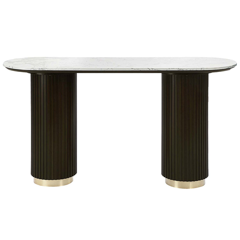 Clayten 55" Sofa Table, White Natural Marble Top & Espreeso Finish Acme