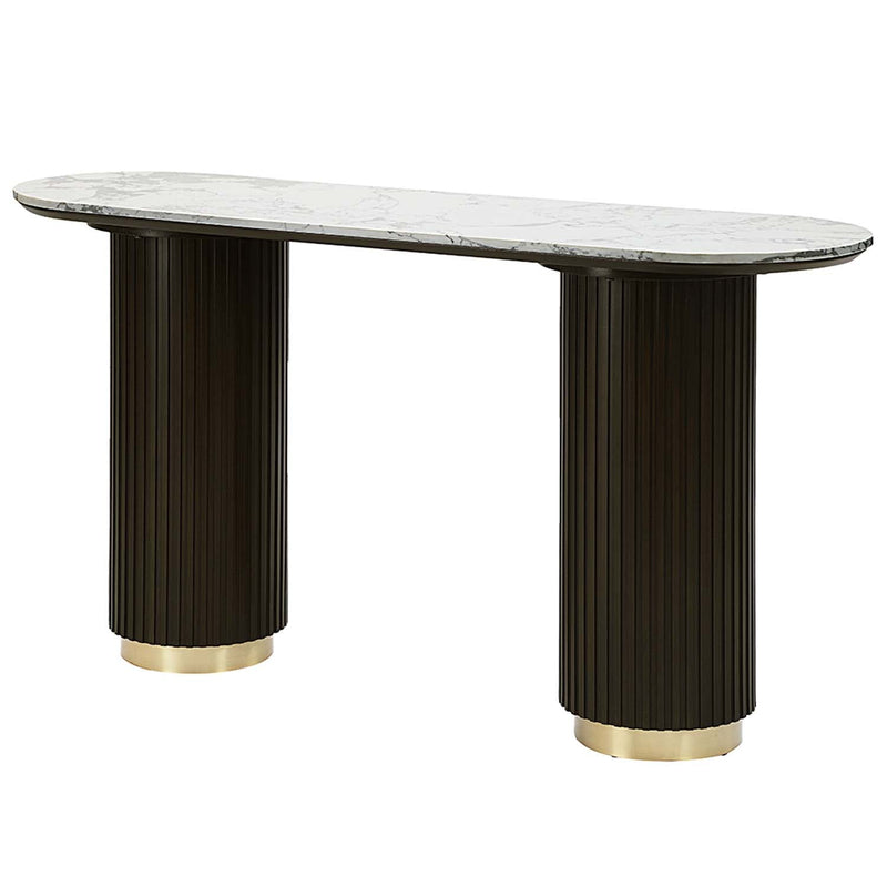 Clayten 55" Sofa Table, White Natural Marble Top & Espreeso Finish Acme